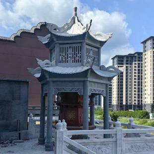 石雕凉亭户外庭院家用六角石亭子花岗岩石头亭子园林古建凉亭摆件