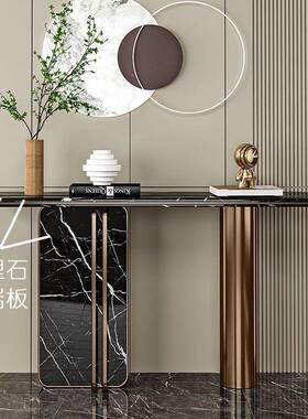 现代简约靠墙入设户条案岩计师关桌边柜台意式ECH轻奢过道板端景