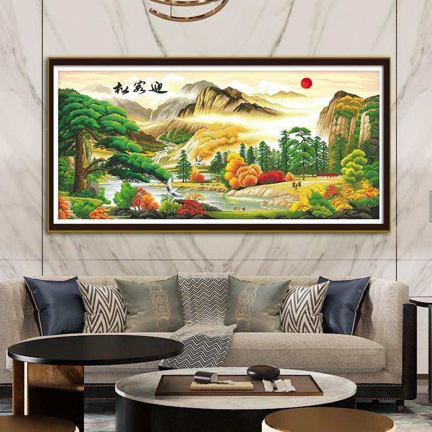 饰新款迎客松金运版美十字绣金色F0023丽景色风工景画客厅装手刺