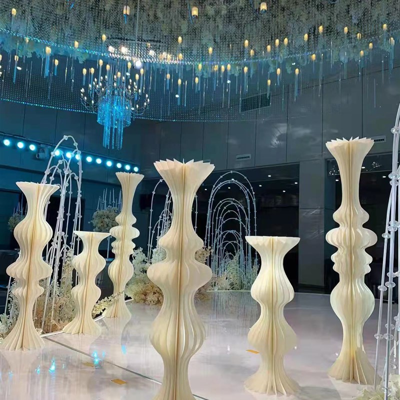 创意纸艺折叠美人鱼路引侘寂风商场橱窗舞台摆件曲线折柱婚庆道具