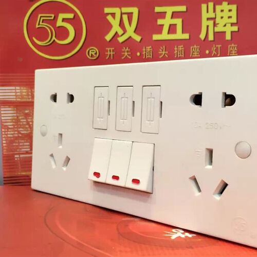 双五牌 纯平电木174型带保险管 三位开关 十孔组合插座 两位四插