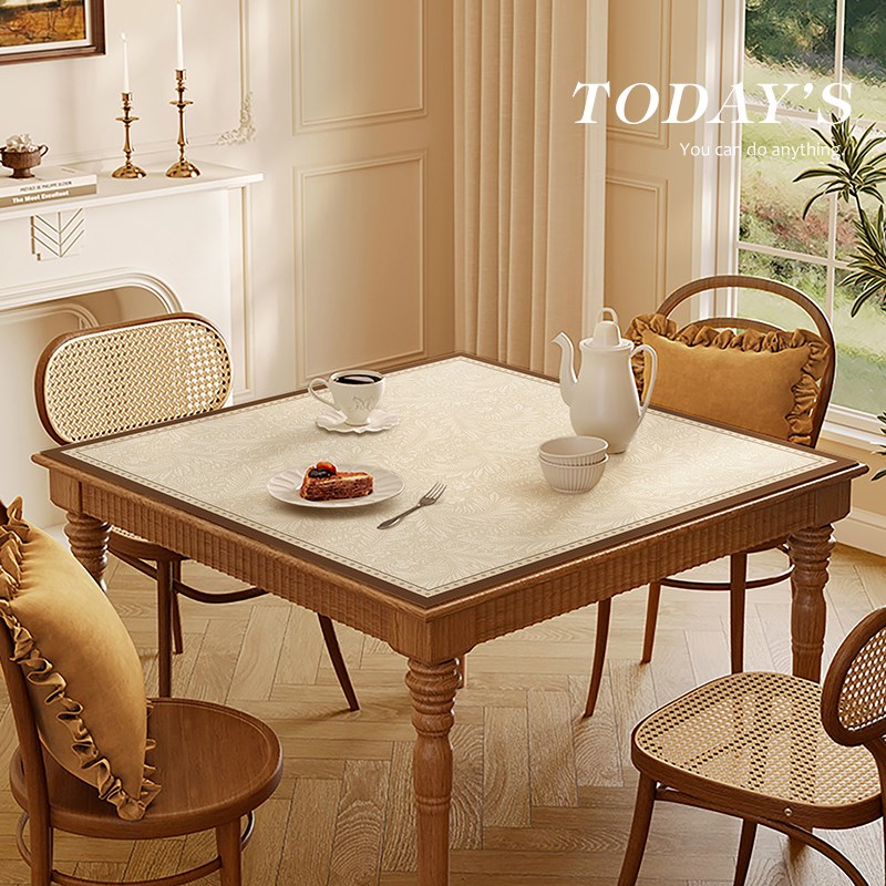 法式复古餐桌垫免洗防水正方形pvc高级感八仙桌四方桌皮革保护垫