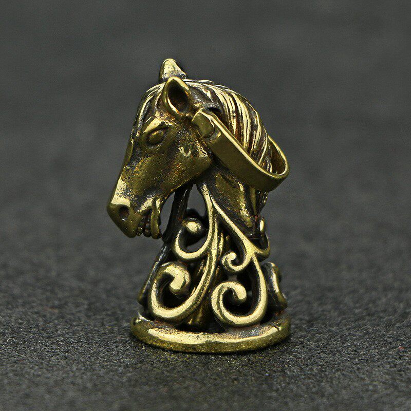 仿古纯黄铜马头铃铛小挂件吊坠古玩铜器老古董杂项收藏做旧老物件