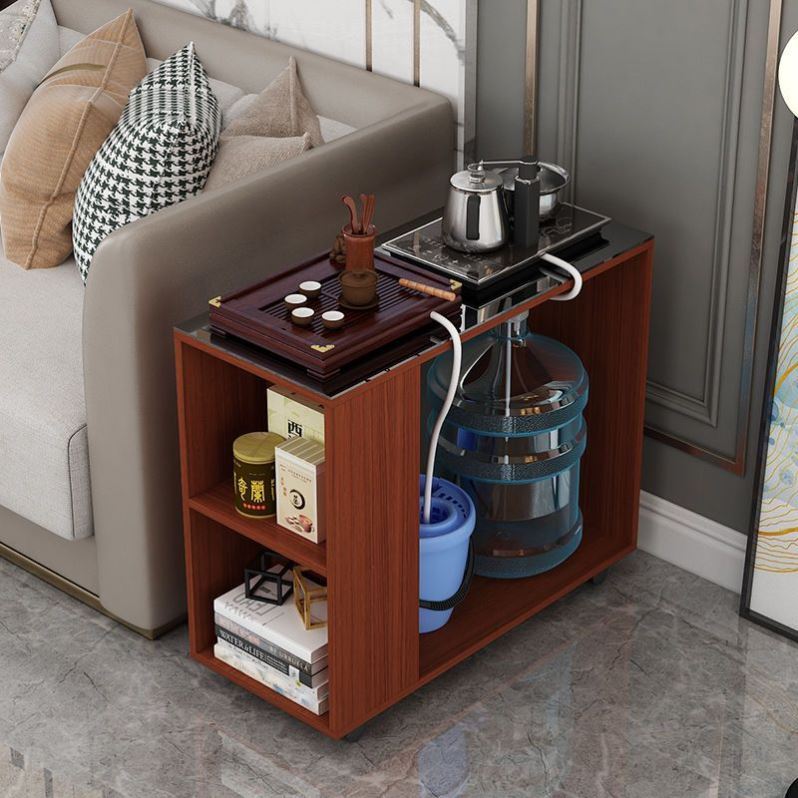 钢化玻璃沙发边几客厅角柜免漆移动茶桌小茶几带轮子烧水柜小茶台