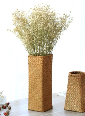 天然海草编织花篮田园藤编竹编客厅插花室内满天星干花花盆摆件