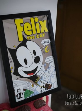 耐看的复古卡通菲力猫热气球镜面装饰画挂画家居摆件