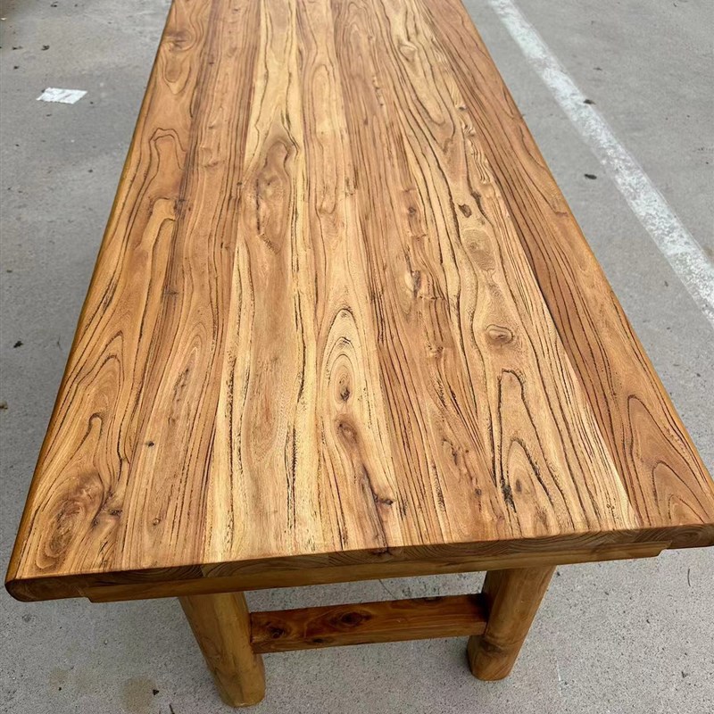 老榆木茶桌实木餐桌复古长桌办公简约书桌原木吧台民宿茶台老木板