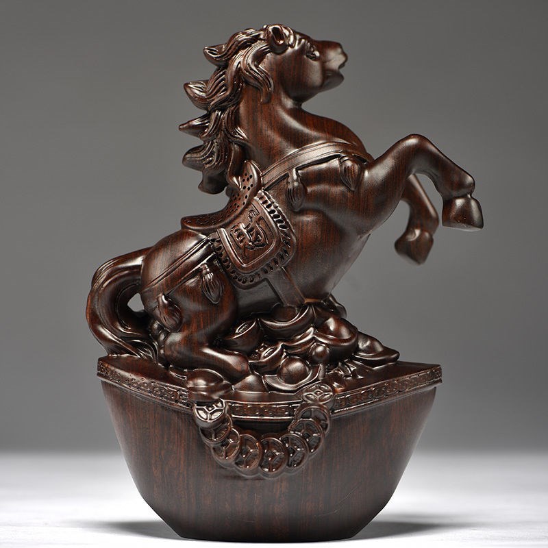 实木马摆件中式黑檀木雕马到成功办公室桌装饰家居送礼红木工艺品