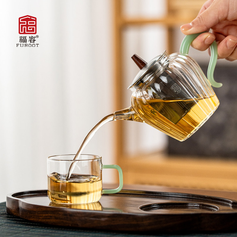 福容众享茶壶泡茶专用高硼硅耐高温玻璃壶茶具煮茶器不锈钢单壶厚