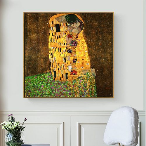 吻克里姆特印刷喷绘仿制油画客厅卧室餐厅玄关挂画人物装饰画墙画