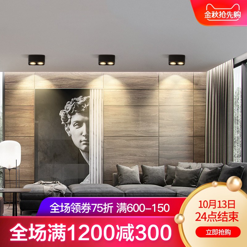 客厅无主灯led射灯家用明装筒灯格栅灯方形吸顶盒子灯头斗胆灯