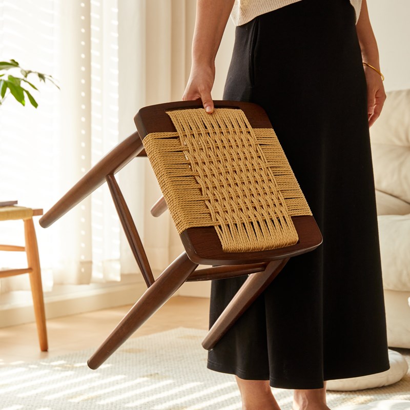 绳编餐椅家用板凳餐桌凳原木风方凳餐厅椅现代简约实木梳妆凳矮凳