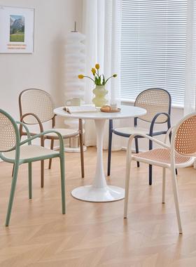 塑料椅餐椅藤椅家加居厚红靠背网公寓简75448易餐厅餐桌小椅凳