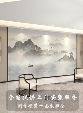 墙纸墙新中式3D体水PRZ墨山水画电视背景壁纸客影厅壁立布视墙布