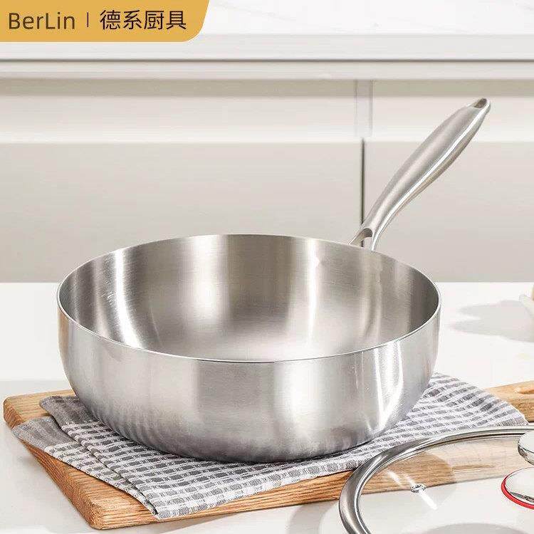 316不锈钢炒锅食品级健康无涂层平底锅家用不沾锅深肚锅炒锅
