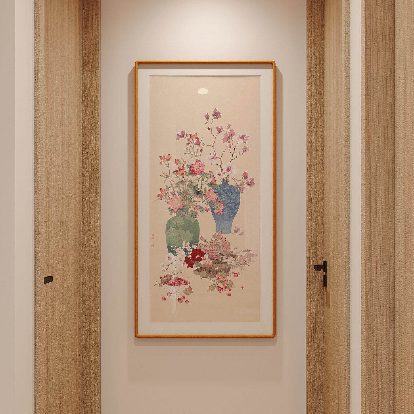 新中式植物花卉装饰画有框手工装裱家装挂画可定制