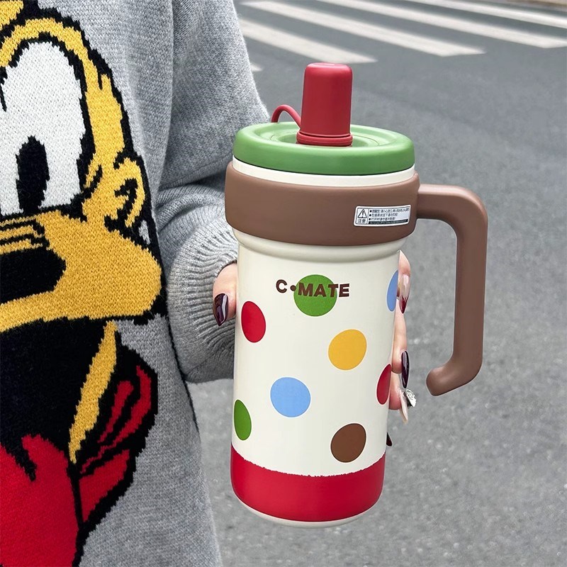 大容量茶水分离保温杯女高颜值带吸管杯316不锈钢便携巨无霸水杯
