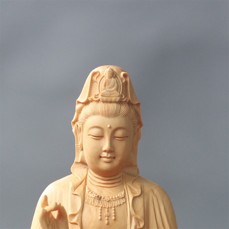 黄杨木雕坐莲净瓶观音菩萨佛像坐莲如来居家汽车装饰摆件 保平安