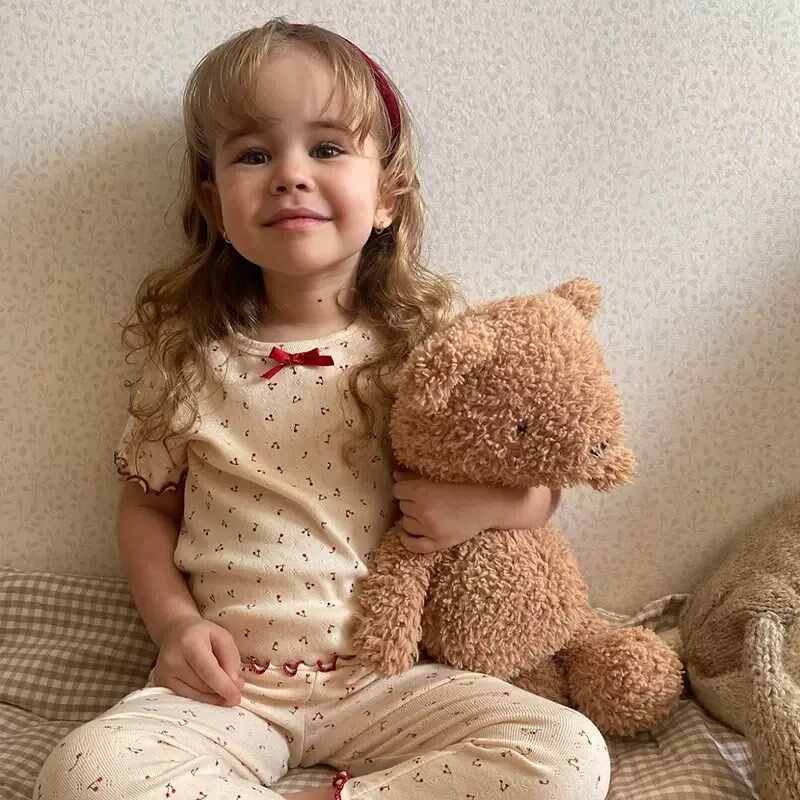 丹麦风儿童家居服2025春夏款纯棉睡衣中小童女孩宝宝短袖长裤套装