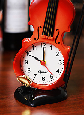 小提琴模型闹钟时钟乐器小摆件创意书桌桌面装饰品儿童学生礼物