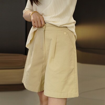 大码女透气水洗棉短裤夏 A版型阔腿显瘦五分裤胖mm百搭松紧腰女裤