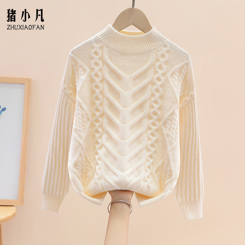 男童毛衣2023秋冬新款洋气立体提花中大童半高领儿童加厚羊毛衫潮