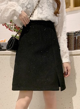 大码灯芯绒半身裙女高腰显瘦短裙包臀裙 秋冬a字百搭遮胯开叉中裙