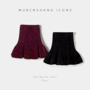 木本尚女童秋冬毛织半身裙2025新款红色喜庆松紧腰鱼尾裙过年衣服