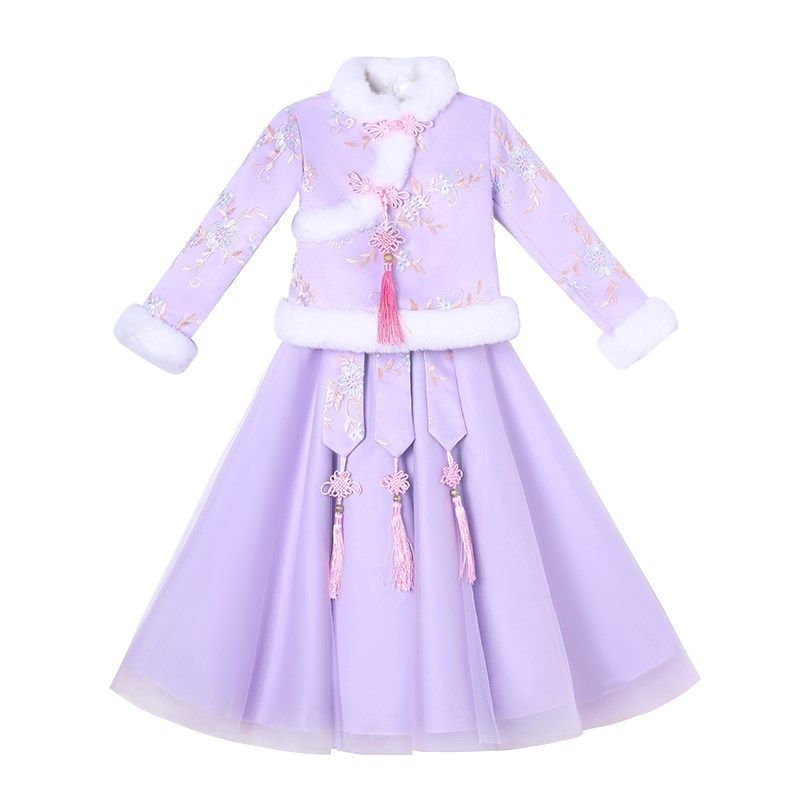女童公主连衣裙子儿童装汉服秋冬装2024新款古装衣服冬季加绒拜年