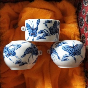 黑白鸟食罐瓷颠颏鸟食碗百灵麻料朱雀云雀景德镇青花手绘杯名氏堂