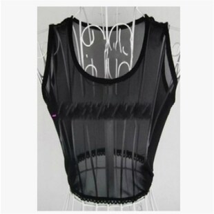 内搭 黑色半截网纱打底背心百搭镂空透明网纱打底衫 2019新款 女装
