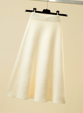 2021秋冬毛线针织半身裙女中长款高腰a字复古显瘦打底百褶大摆裙