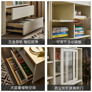 萨洛美式白色实木书柜模块化组合书架云朵奶油风玻璃门置物展示柜