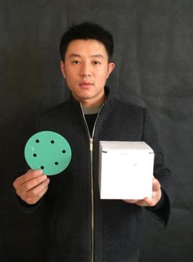 5寸6孔绿色干磨砂纸 费斯托汽车气动植绒圆形自粘打磨拉绒片125mm