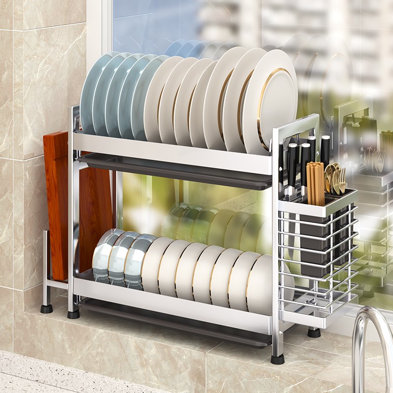 304不锈钢碗碟收纳架窄小厨房置物架多功能台面碗盘沥水架子碗柜