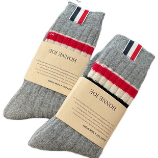 3双男士中筒袜纯棉秋冬加厚堆堆袜鹿毛绒粗线男女长袜子布标潮袜