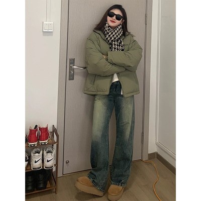 胖mm复古宽松直筒牛仔裤女春季新款大码女装裤子高腰显瘦阔腿裤女