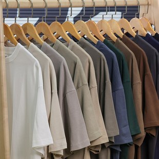 水曜日定休 不变形螺纹纯棉基础打底衫宽松圆领零缩水短袖男