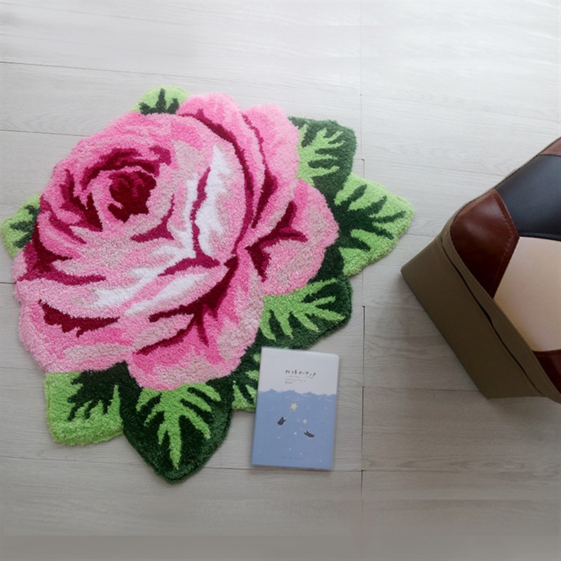 满就送家用成品单朵玫瑰装饰地毯客厅卧室床边防滑垫电脑坐椅垫