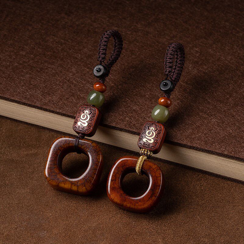 创意手工牛骨平安扣钥匙挂件本命年高档汽车钥匙挂饰男女情侣礼品