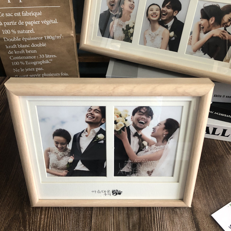 影楼韩式实木色三联框组合摆台相架简约创意婚纱相框儿童照片相架