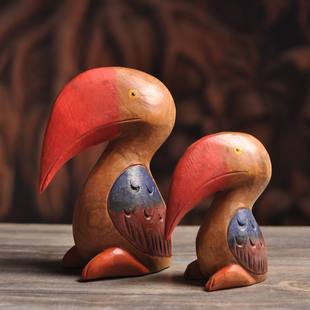 泰国实木大嘴鸟鹈鹕摆件客厅电视柜卧室茶几鞋柜装饰摆设小鸟装饰