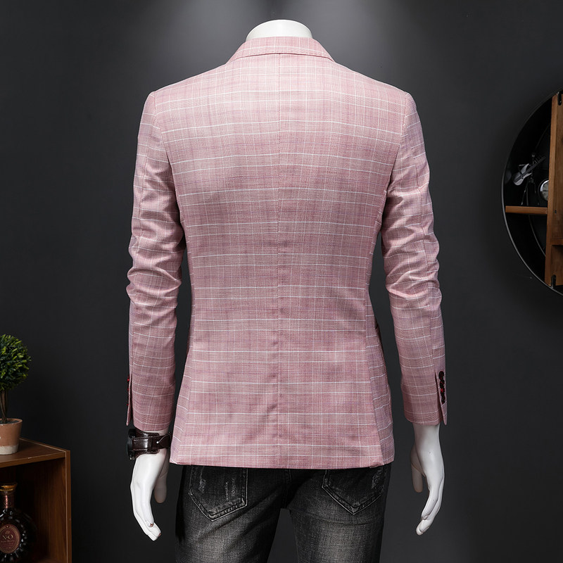 2023秋款小清新男士格子西服加肥加大码胖子单西外套舞台表演服装,男装,休闲西服,淘宝优惠券,粉丝福利购,淘宝优惠卷