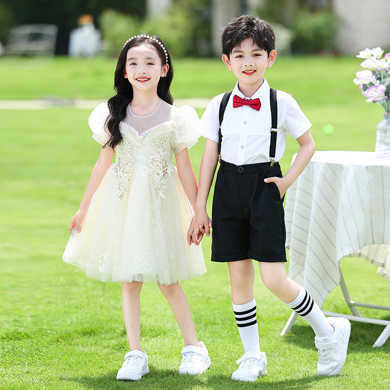 六一儿童合唱演出服女童蓬蓬裙男童背带裤主持人朗诵礼服表演服装