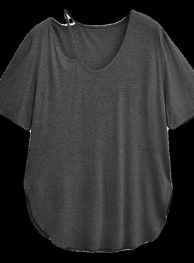 MICN随性酷一下V领显瘦露肩短袖T恤女夏季宽松显瘦开叉设计感上衣