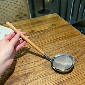 日式 木柄火锅勺304不锈钢网漏打浮末勺漏细目网漏家用火锅汤漏勺