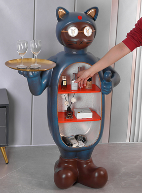 创意卡通熊客厅沙发旁装饰品收纳托盘大型落地摆件家居卧室床头柜