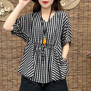 中年妈妈装雪纺衫2025夏季新款时尚休闲大版小衫宽松短袖上衣洋气