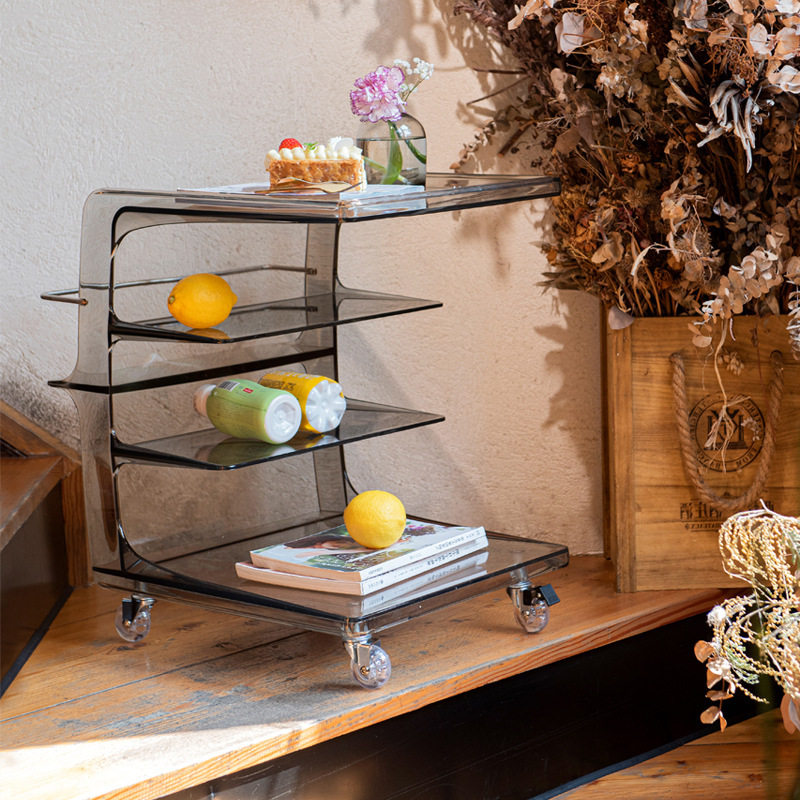 北欧带轮储物边几 亚克力板中古推车可移动边柜奶油风塑料小茶几,住宅家具,移动边几/推车,淘宝优惠券,粉丝福利购,淘宝优惠卷