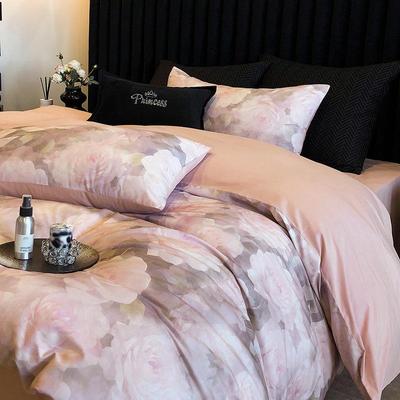 新款轻奢高端长绒棉磨毛四件套纯棉法式风花卉全棉数码印花四件套